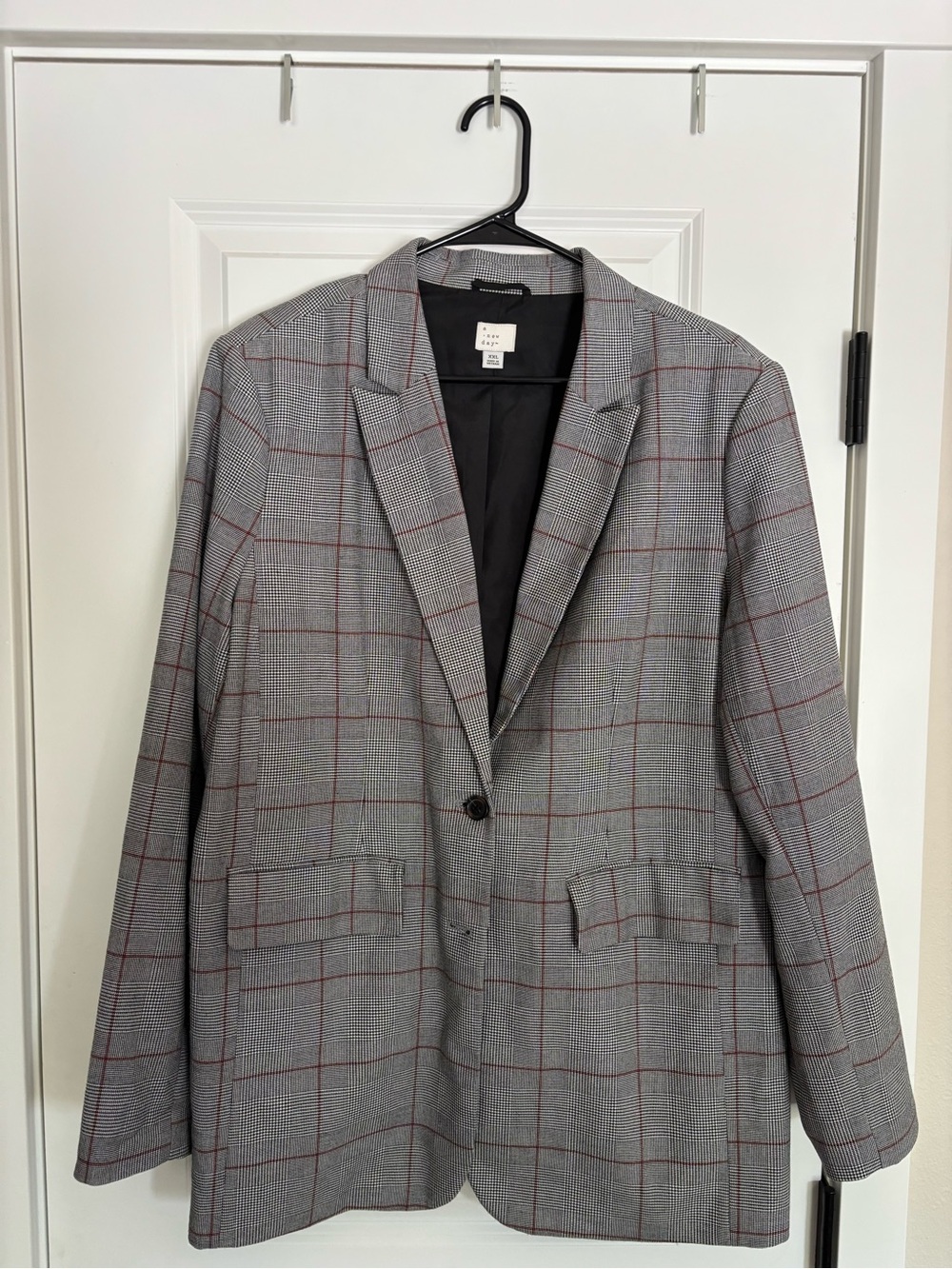 a new day Gray Plaid Single-Button Blazer with Red Windowpane